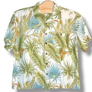Joe Marlin Hawaiian Shirt XL White Tropical Floral Palm Leaf Bird of‎ Paradise